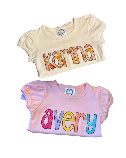 Custom Girls Applique name T-shirts