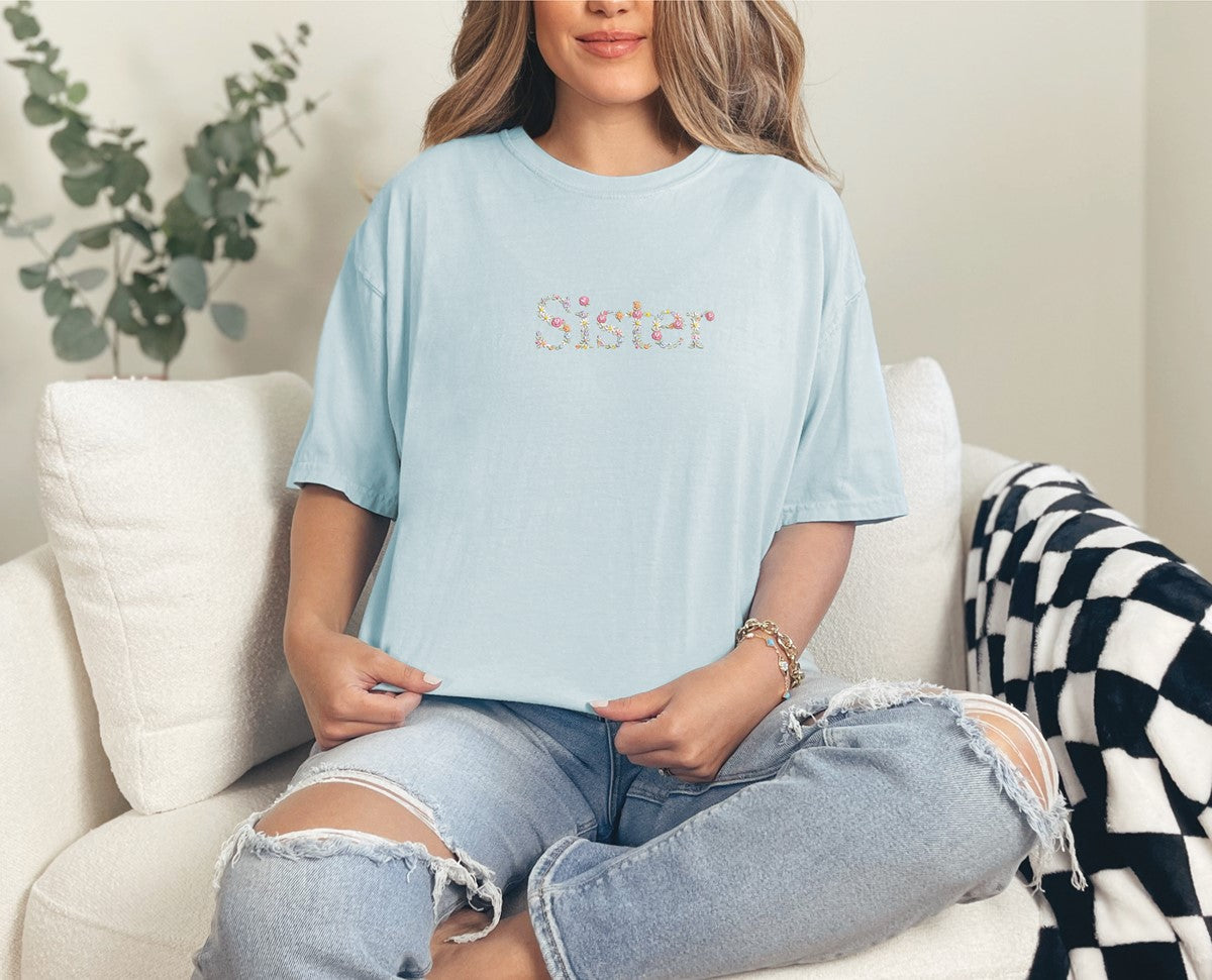 Floral Name Embroidered T-shirt