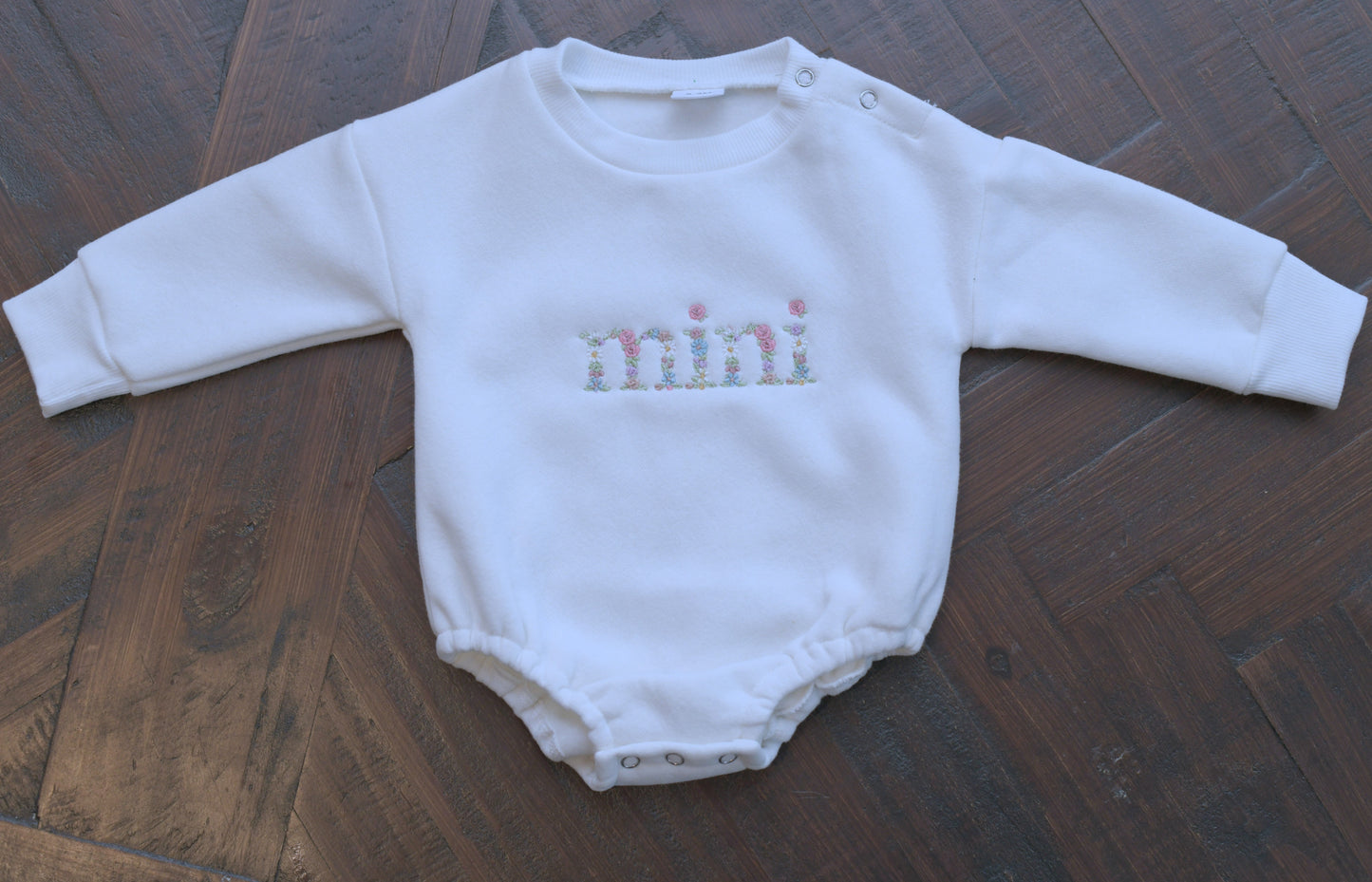 Embroidered matching mama sweatshirt and baby romper