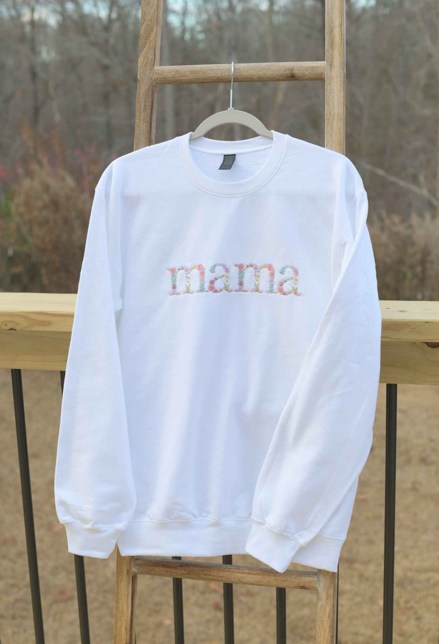 Embroidered matching mama sweatshirt and baby romper