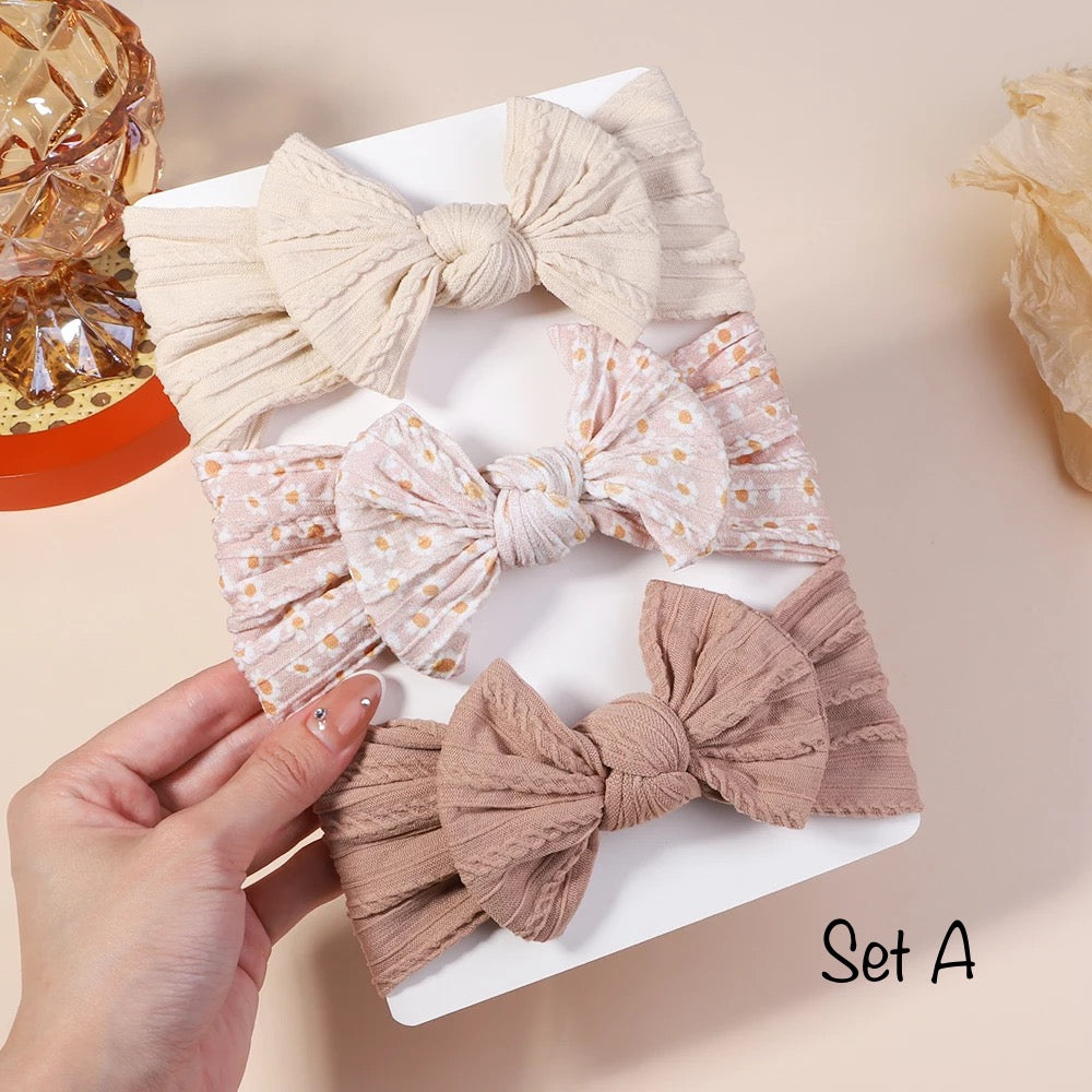 3 pcs. Baby Headbands Set, Big Bows Headband, Baby Girl Knit headbands