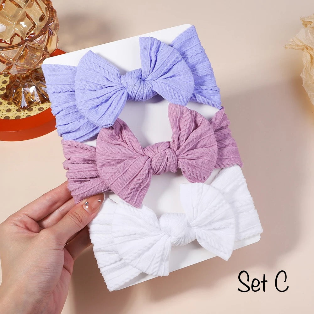 3 pcs. Baby Headbands Set, Big Bows Headband, Baby Girl Knit headbands