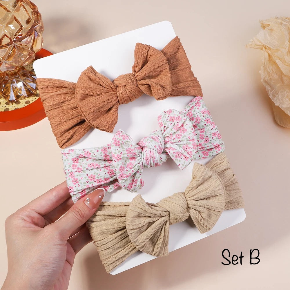 3 pcs. Baby Headbands Set, Big Bows Headband, Baby Girl Knit headbands