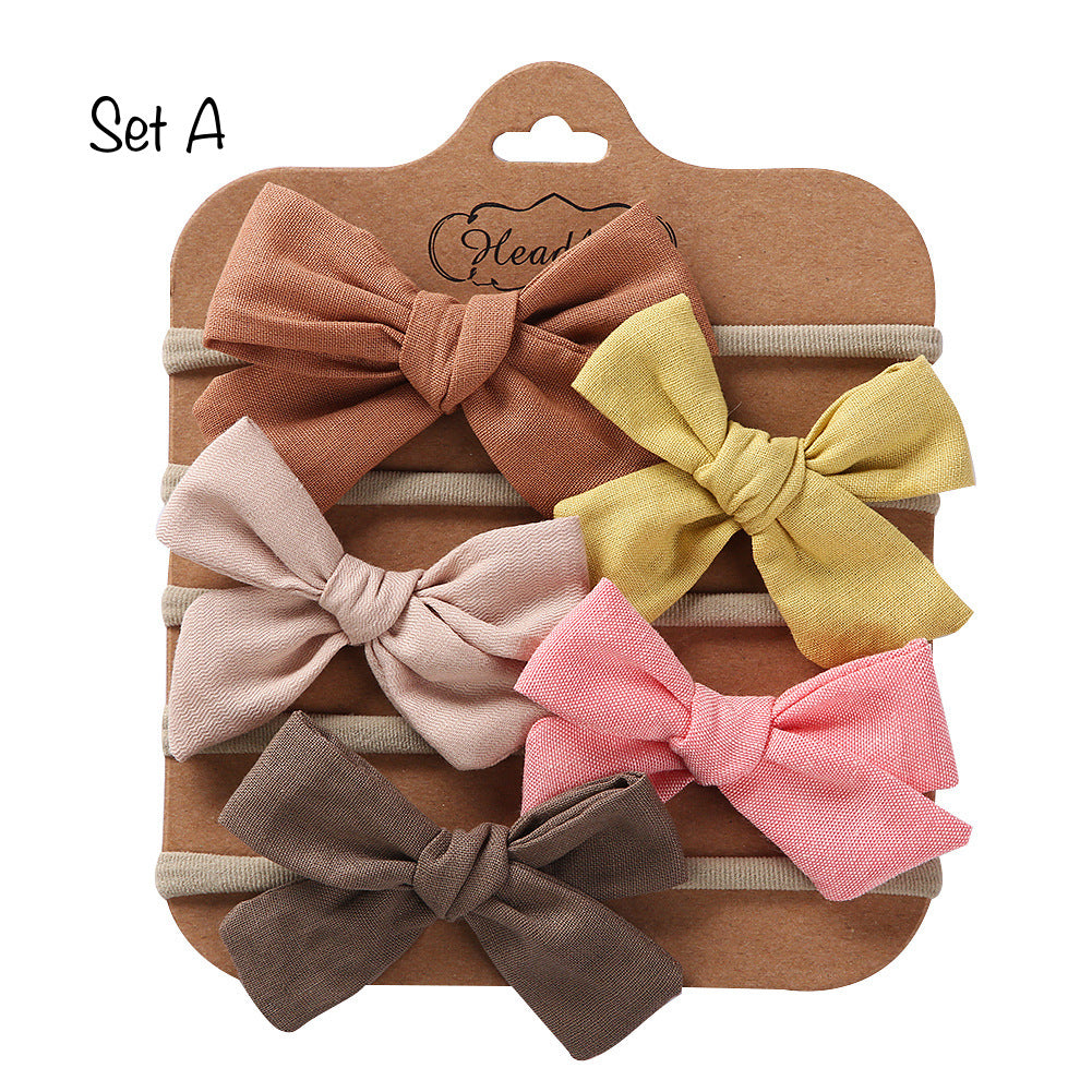 5 pcs. Soft Nylon Baby Headbands, Soft Newborn Bow Headbands
