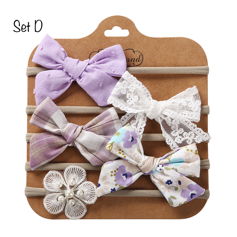 5 pcs. Soft Nylon Baby Headbands, Soft Newborn Bow Headbands