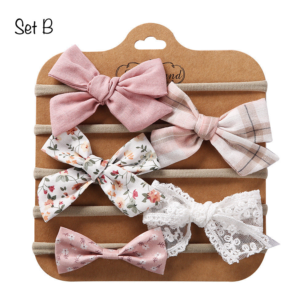 5 pcs. Soft Nylon Baby Headbands, Soft Newborn Bow Headbands