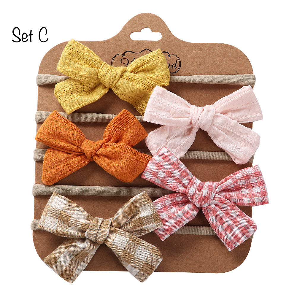 5 pcs. Soft Nylon Baby Headbands, Soft Newborn Bow Headbands