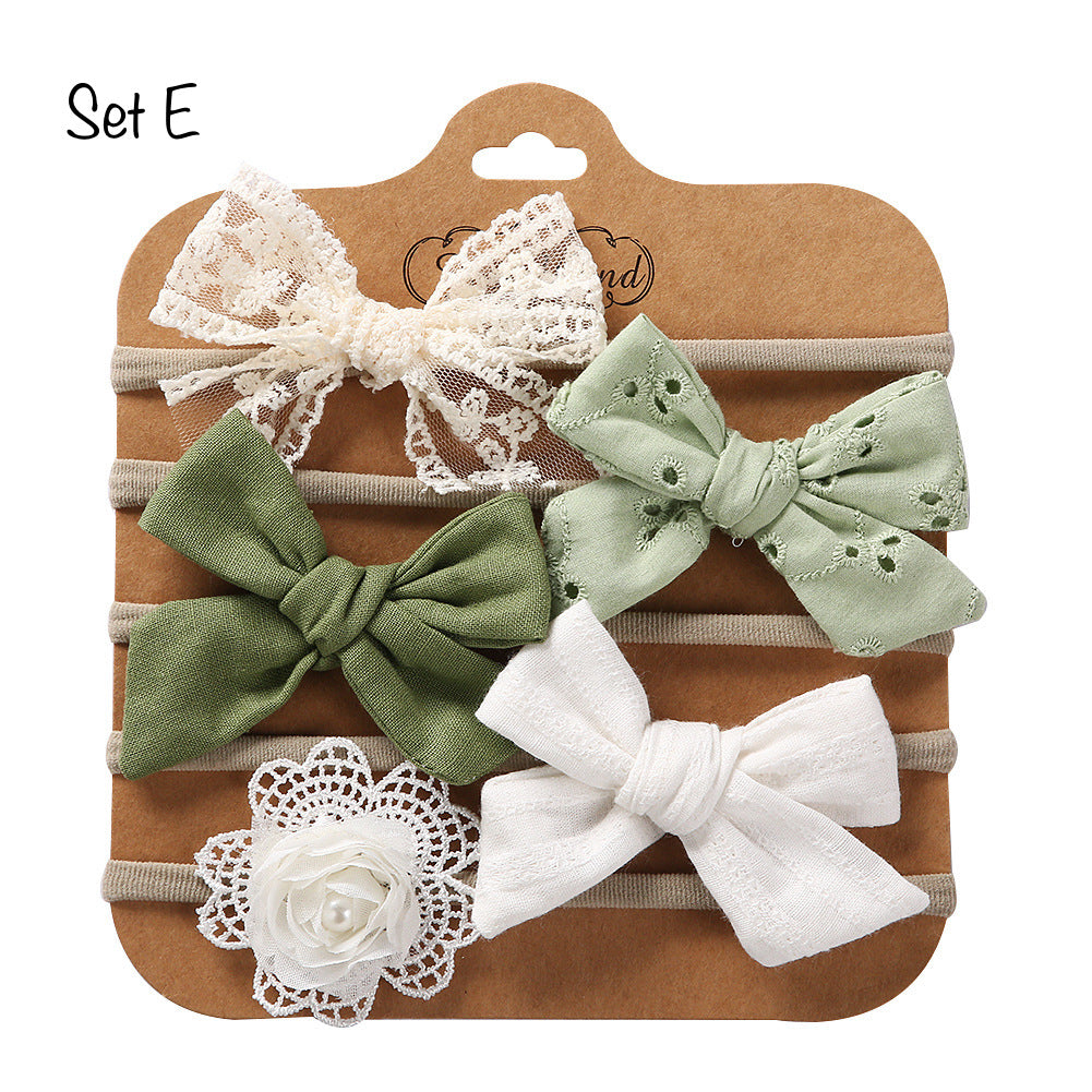 5 pcs. Soft Nylon Baby Headbands, Soft Newborn Bow Headbands