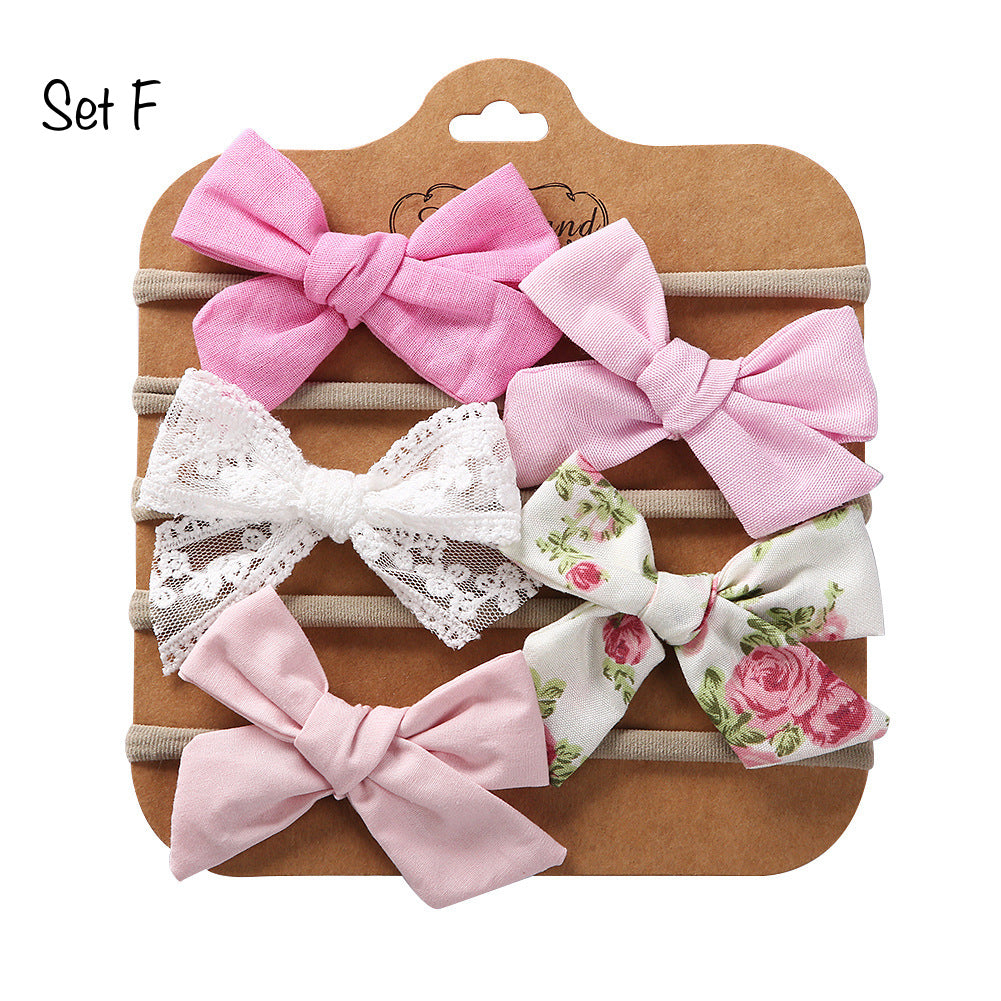 5 pcs. Soft Nylon Baby Headbands, Soft Newborn Bow Headbands