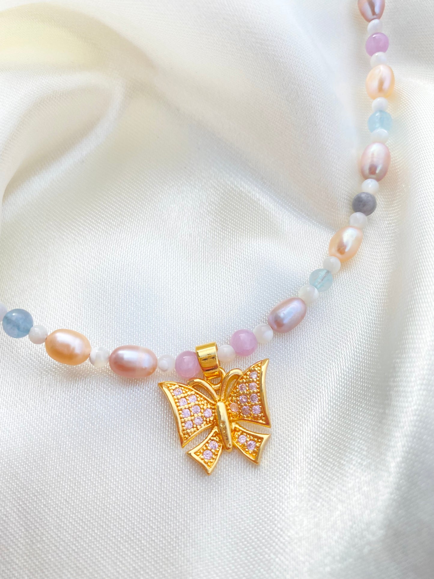 Custom Pendant Necklace with Freshwater Pearls and Gemstones