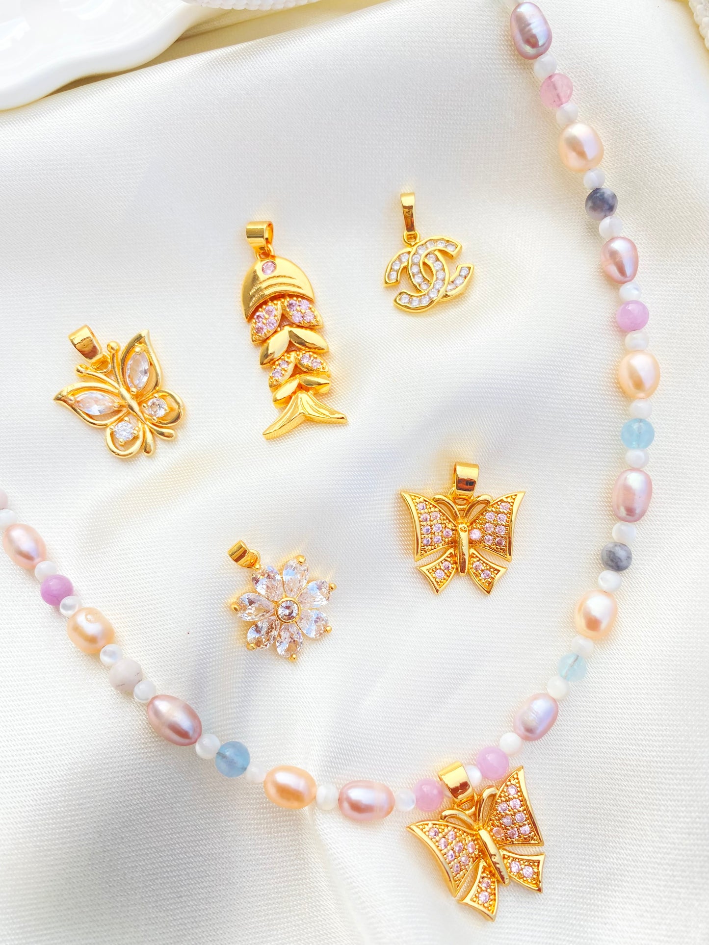 Custom Pendant Necklace with Freshwater Pearls and Gemstones