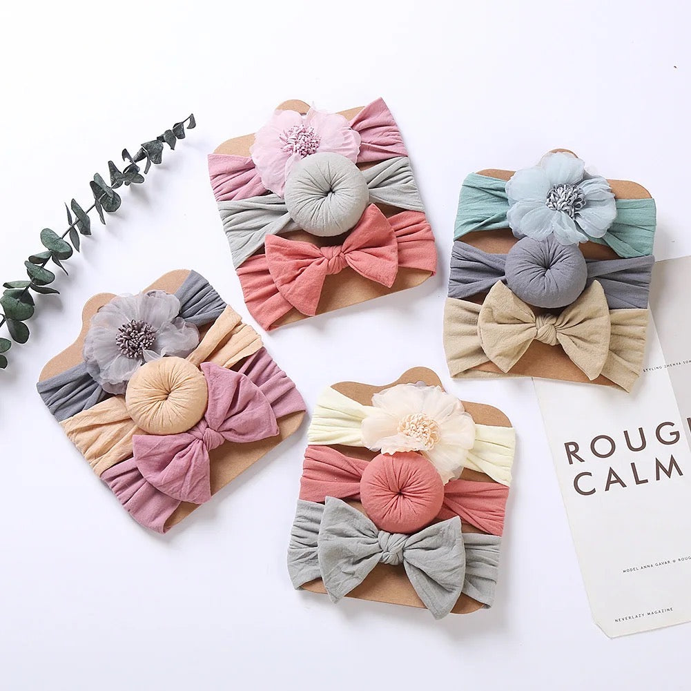 3 Pcs. set Nylon Elastic Baby Headband, Bows Knotted Headband