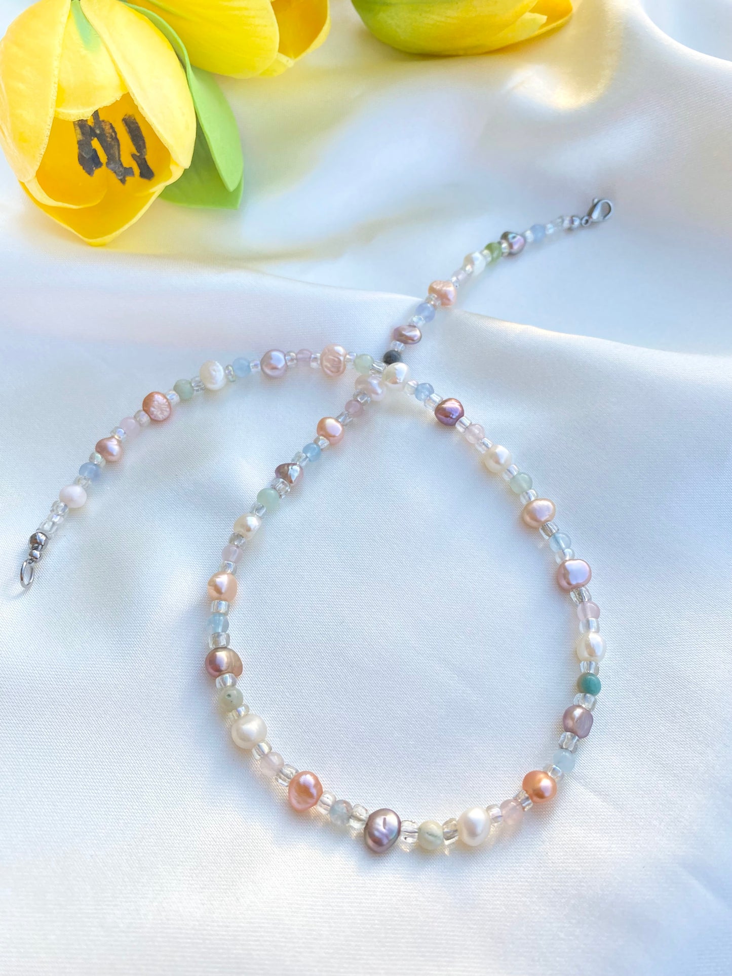 Freshwater Baroque Pearls with Natural Gemstones