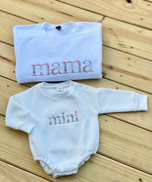 Floral Mama and Me Sweatshirt Fleece Romper