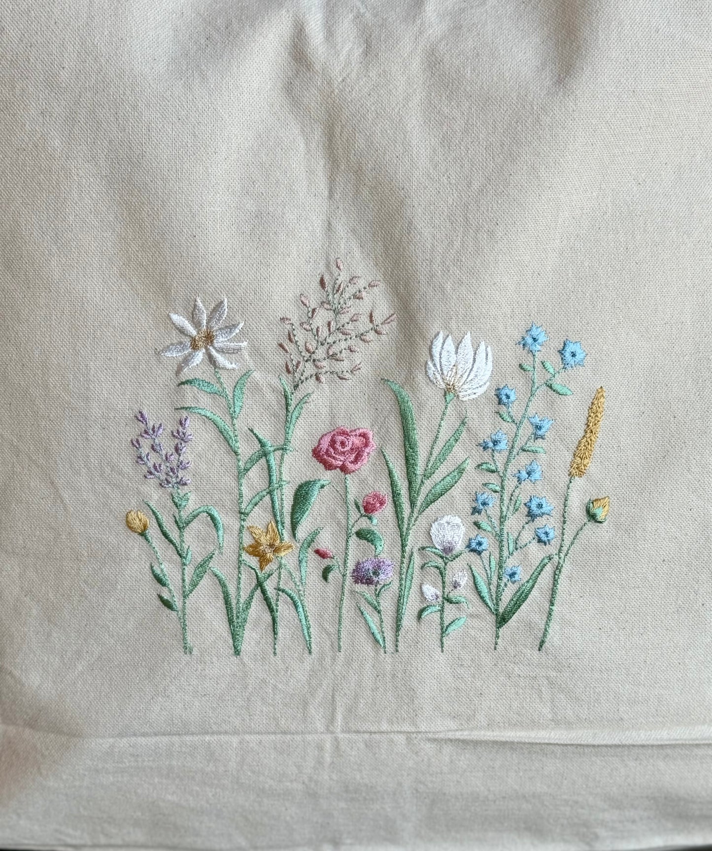 Extra-Large WildFlower Garden Embroidered Canvas Tote Bag