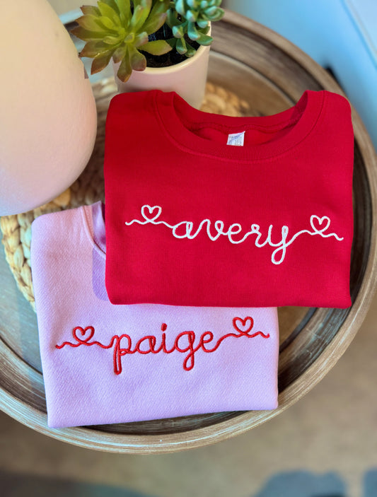 Custom Embroidered Hearts Name Sweatshirt