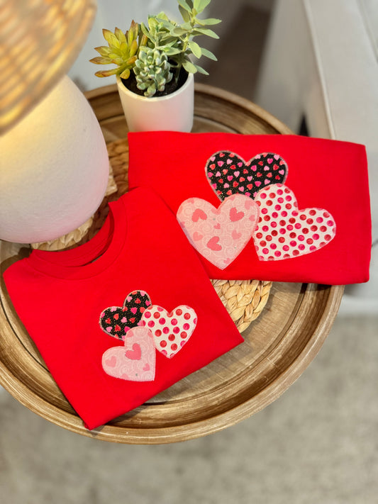 Mommy and Me Hearts Trio Applique Tees