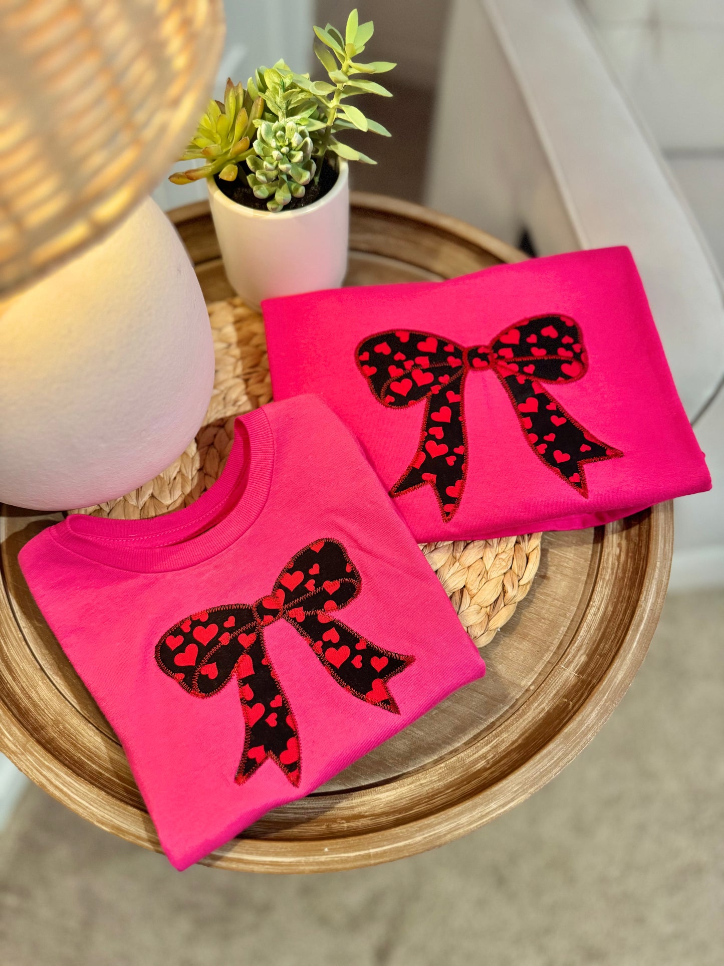 Mommy and Me Valentines Embroidered Bow