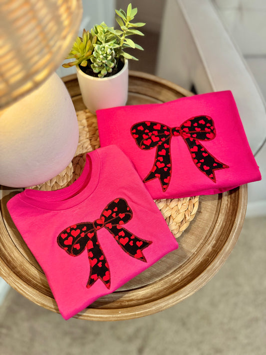 Mommy and Me Applique Heartprints Bow