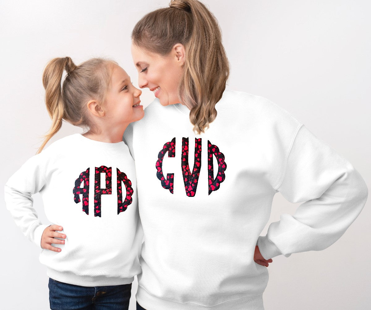 Mama and Mini Matching Valentines Day Monogram Sweatshirts