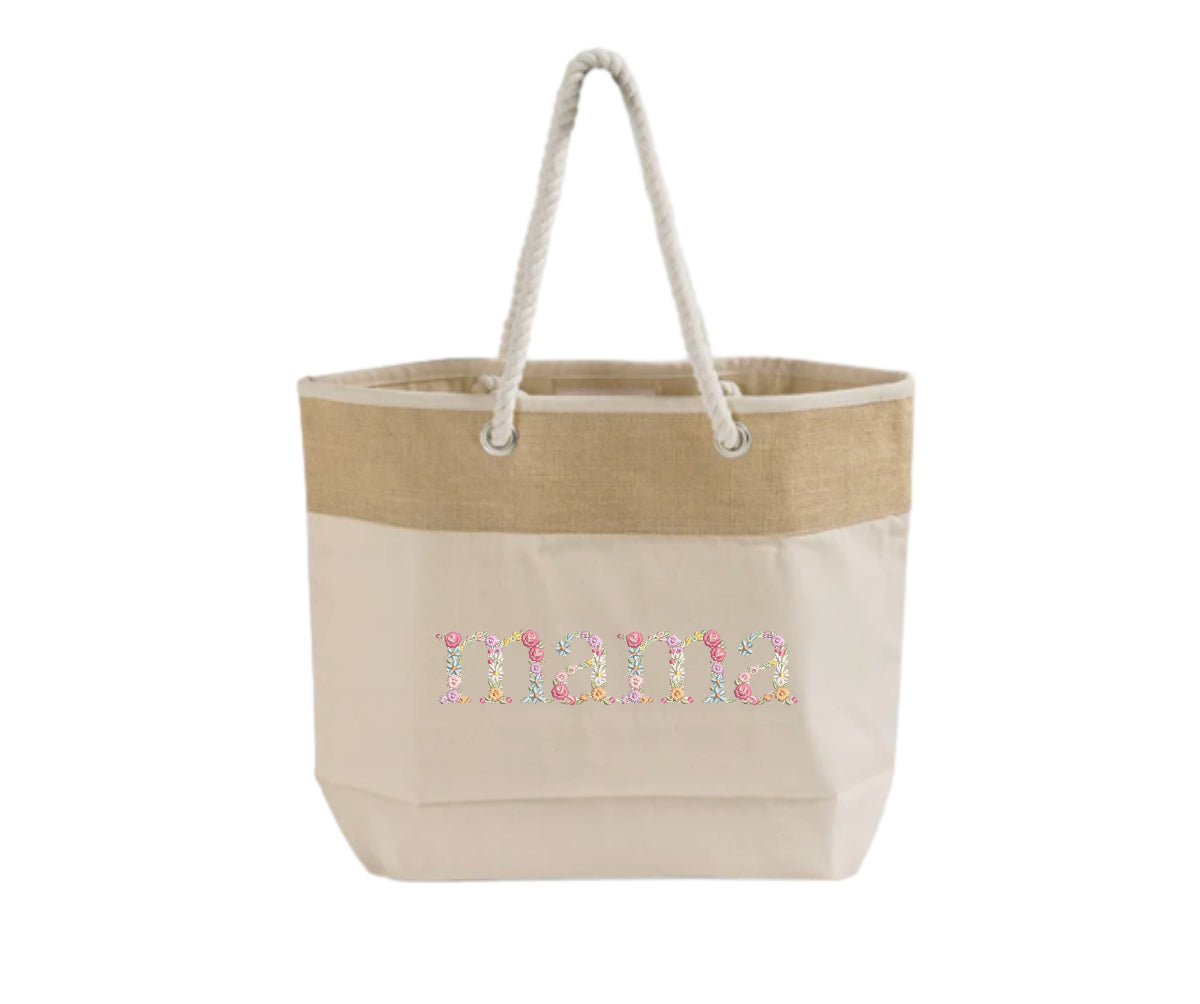 Custom Floral Names Embroidered Tote Bag