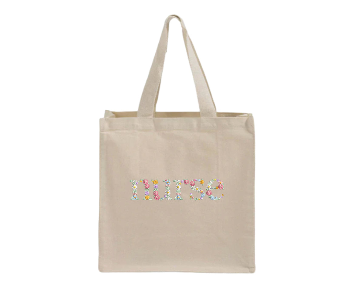 Custom Floral Names Embroidered Tote Bag