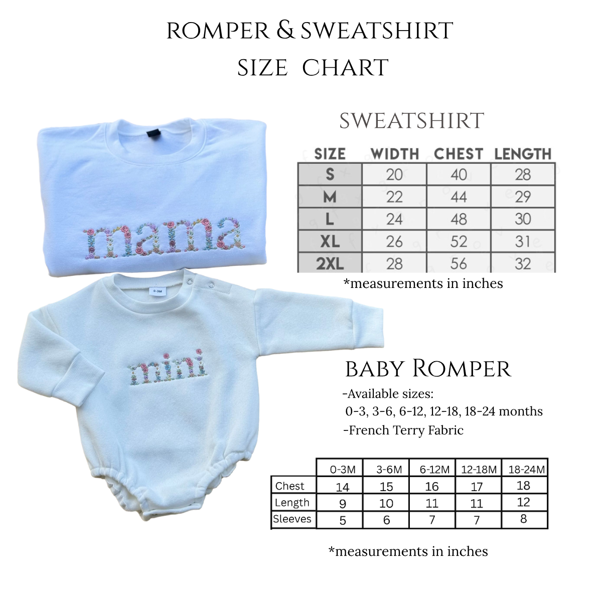 Embroidered matching mama sweatshirt and baby romper