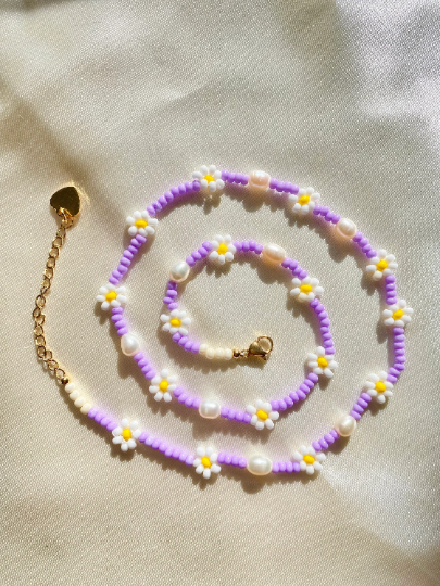 Freshwater Pearls with multi-color Daisy Flower Choker