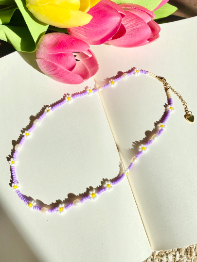 Freshwater Pearls with multi-color Daisy Flower Choker