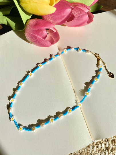Freshwater Pearls with multi-color Daisy Flower Choker