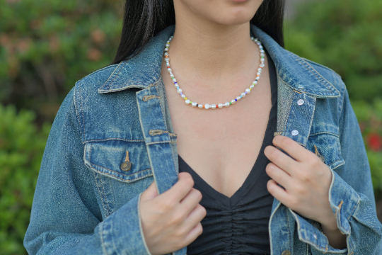 Freshwater Pearl Rainbow Seed Beads Necklace