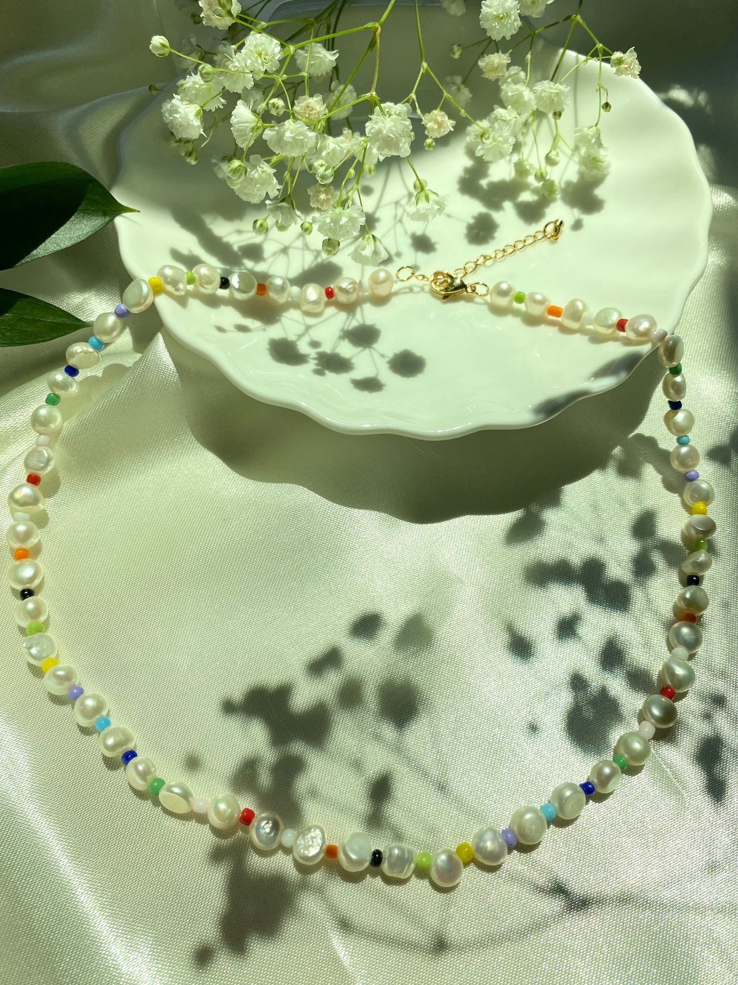 Freshwater Pearl Rainbow Seed Beads Necklace