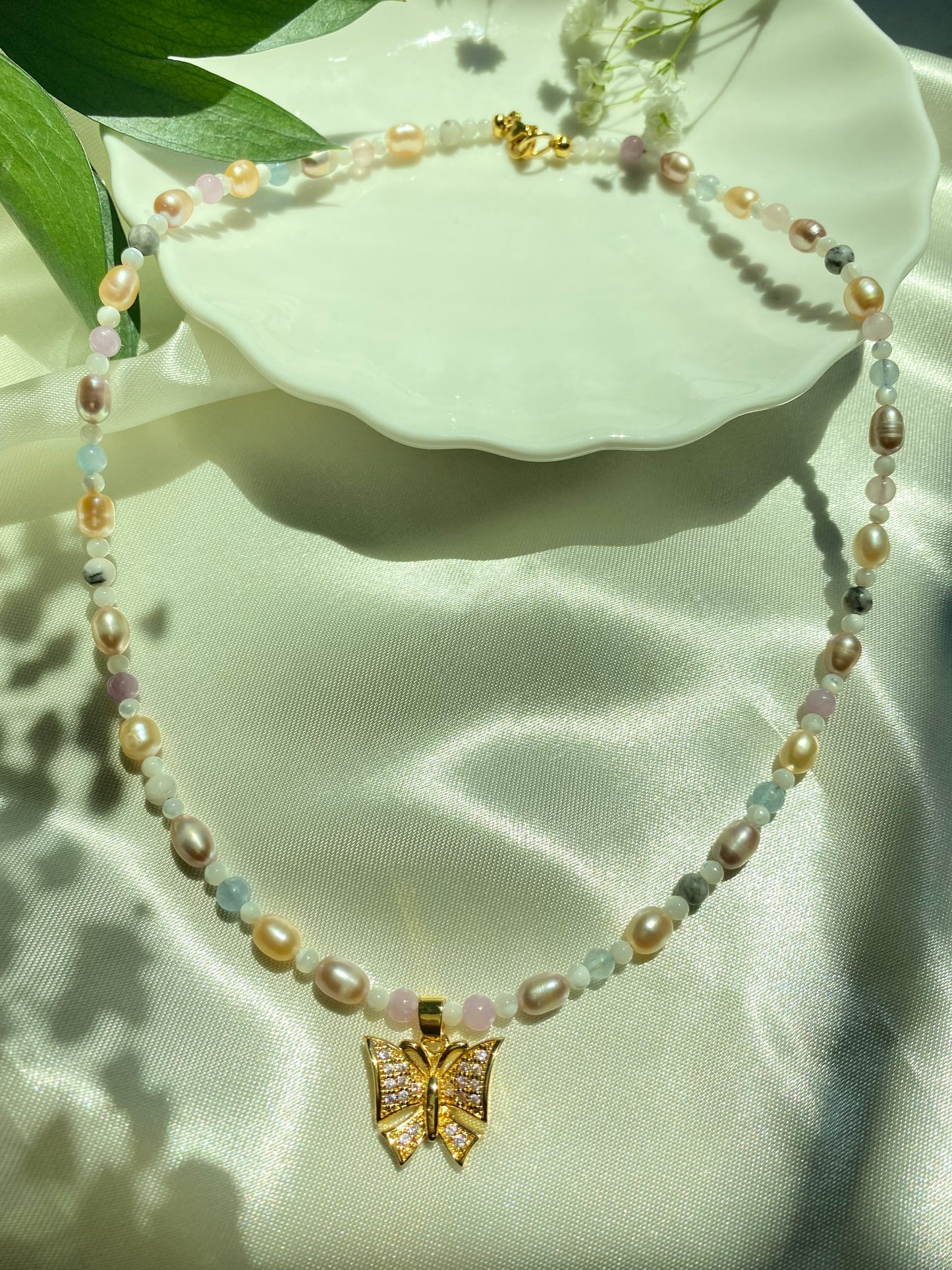 Custom Pendant Necklace with Freshwater Pearls and Gemstones