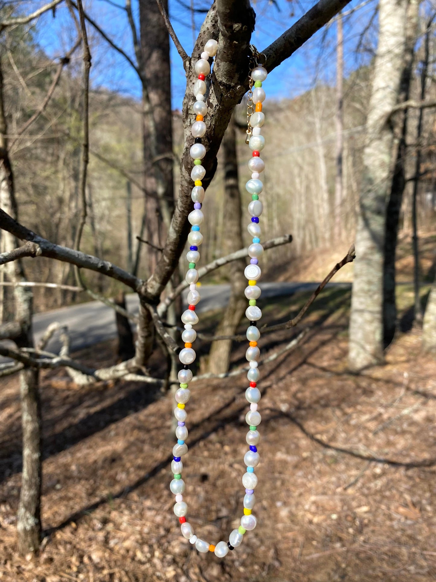 Freshwater Pearl Rainbow Seed Beads Necklace