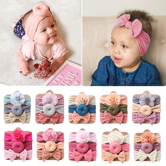 3 Pcs. set Nylon Elastic Baby Headband, Bows Knotted Headband