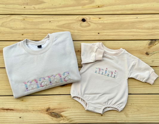 Matching mama and mini sweatshirt, embroidered mama and mini sweasthirt