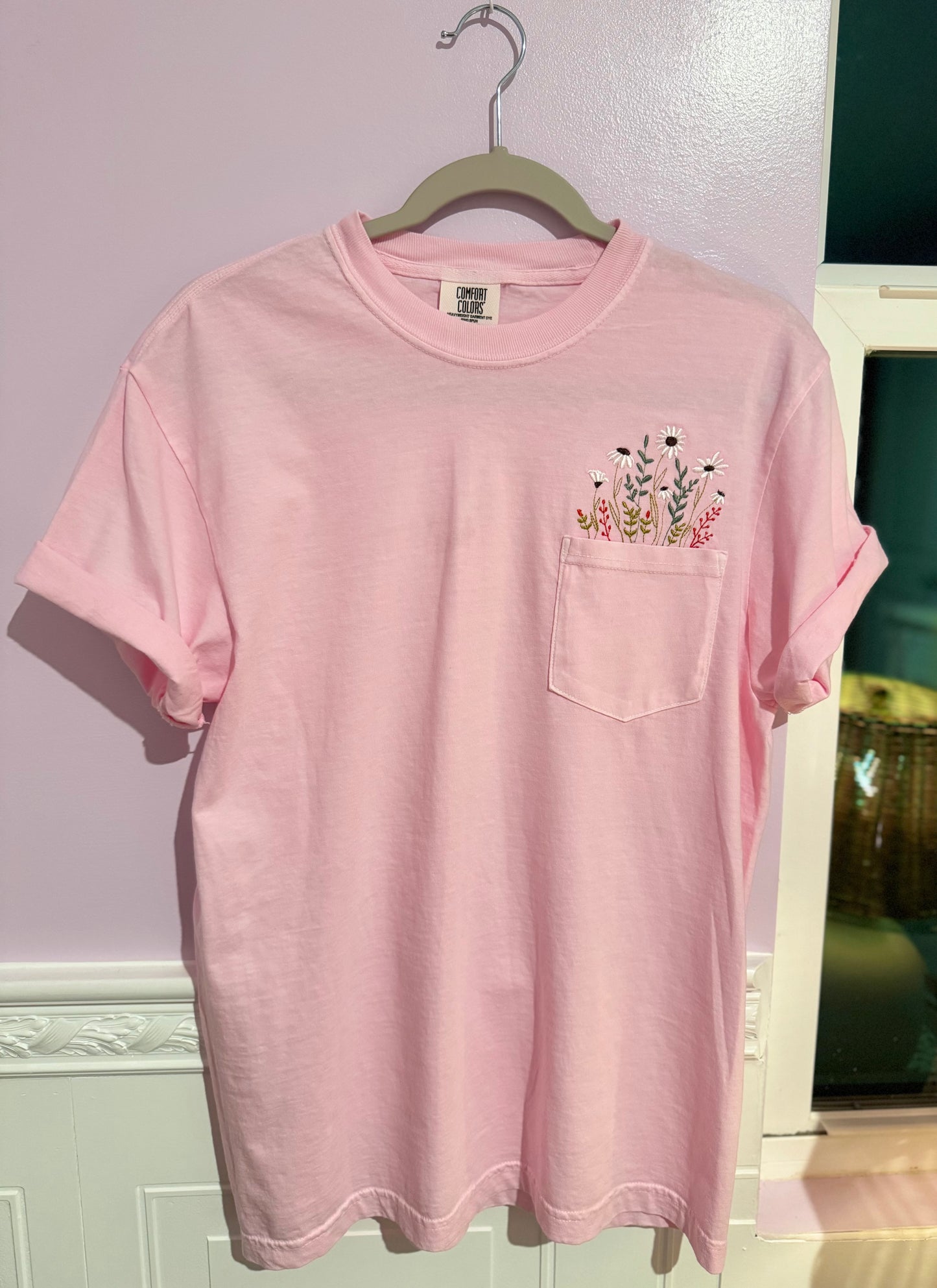 Embroidered Daisies Pocket T-shirt