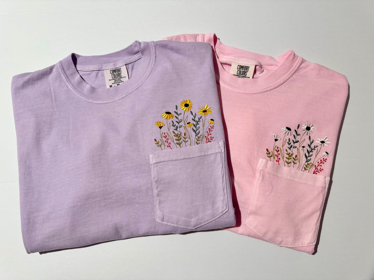 Embroidered Daisies Pocket T-shirt