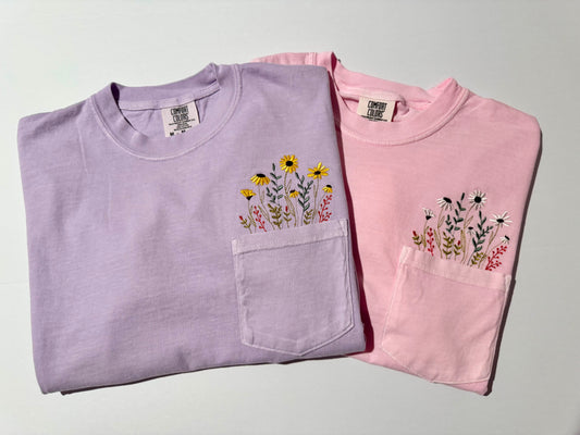 Embroidered Daisies Pocket T-shirt