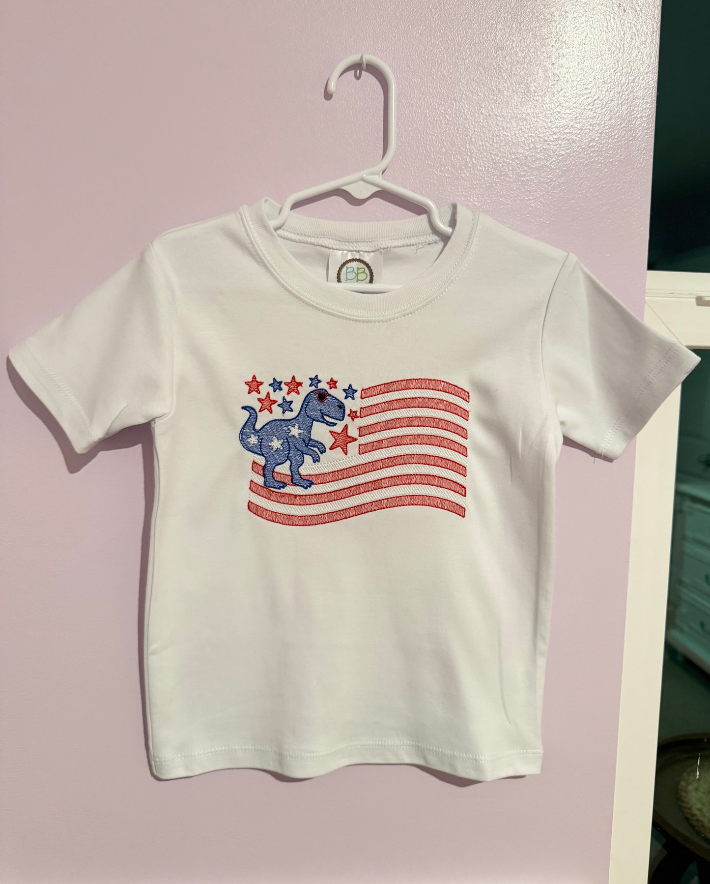 T-rex American Flag Embroidered Short Sleeves
