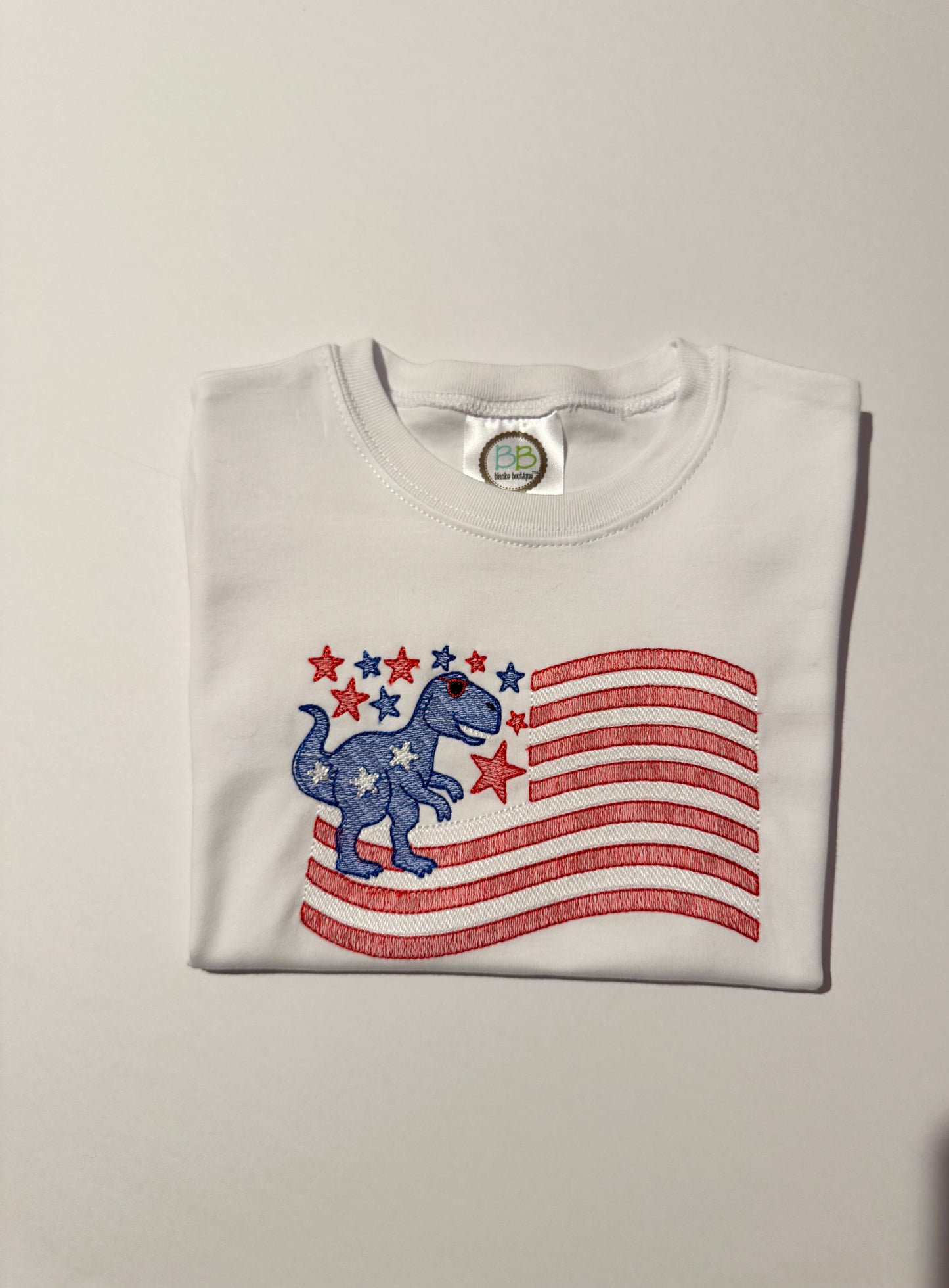 T-rex American Flag Embroidered Short Sleeves