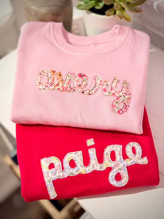 Applique name sweatshirt | Kids Custom Monogram Pullover