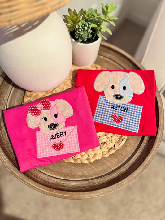 Embroidered Puppy Valentines Shirt