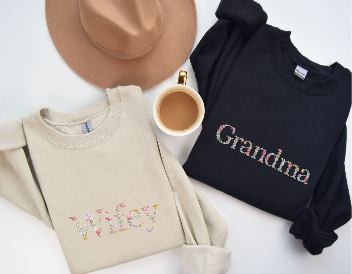 Personalised Embroidered Floral Title Sweatshirt