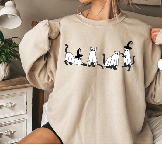 Halloween Cat Ghost Sweatshirt