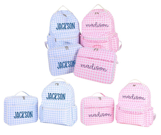 Gingham Backpack Lunchbox Set