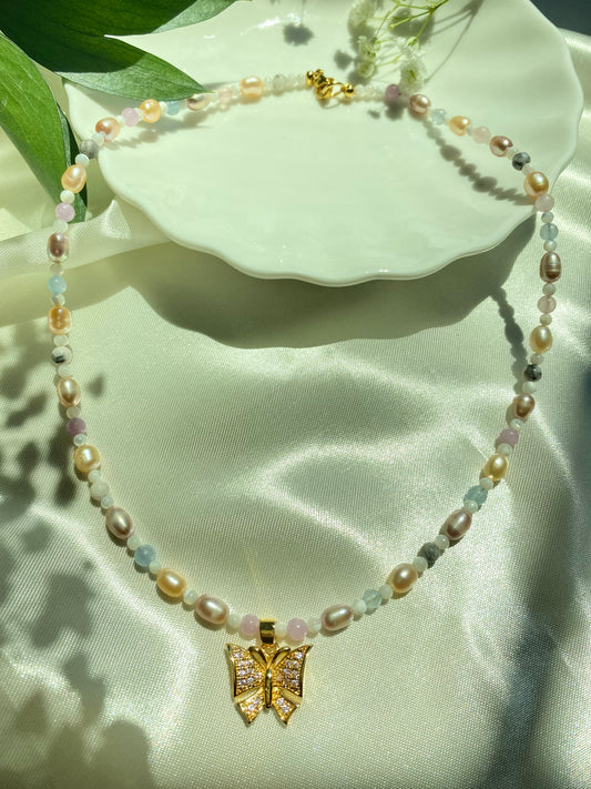 Custom Pendant Necklace with Freshwater Pearls and Gemstones