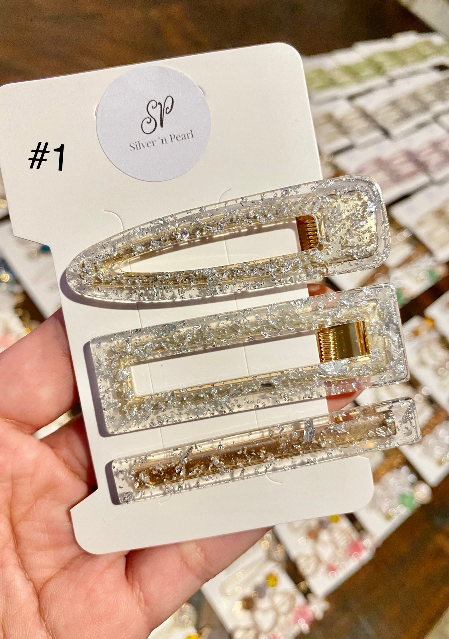 Acryllic Resin Hair Clips, Glittered Resin Hair Clips Set