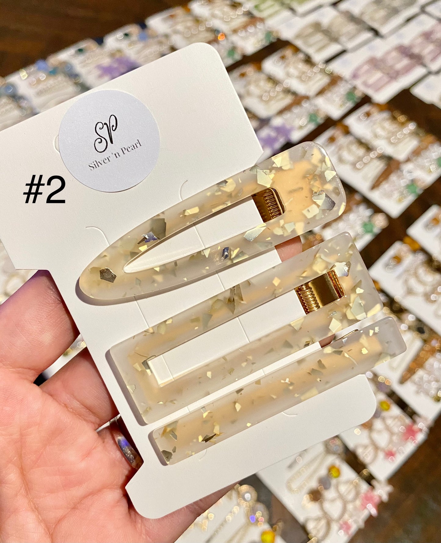 Acryllic Resin Hair Clips, Glittered Resin Hair Clips Set