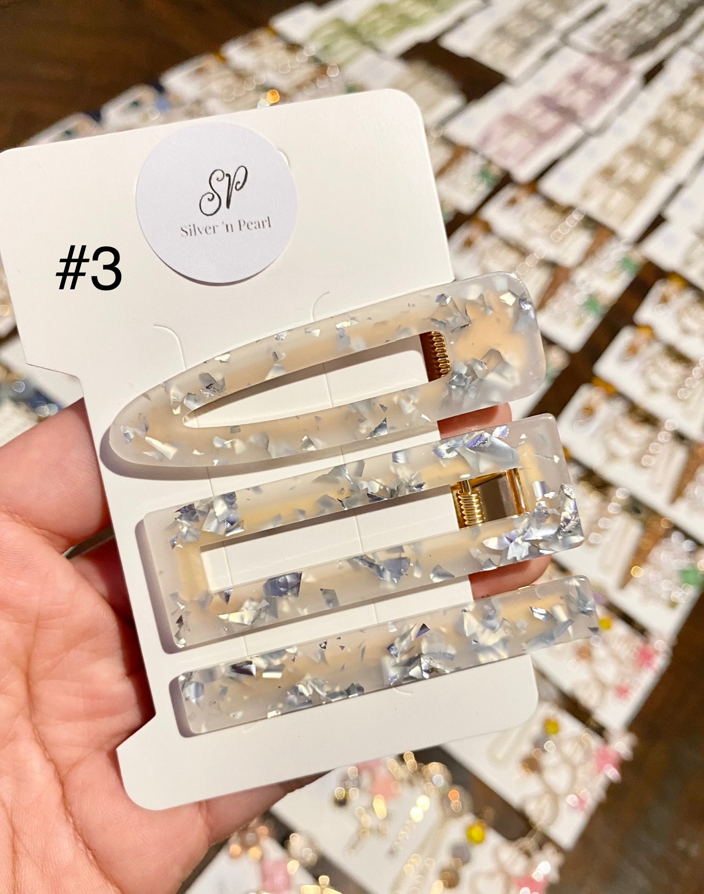 Acryllic Resin Hair Clips, Glittered Resin Hair Clips Set